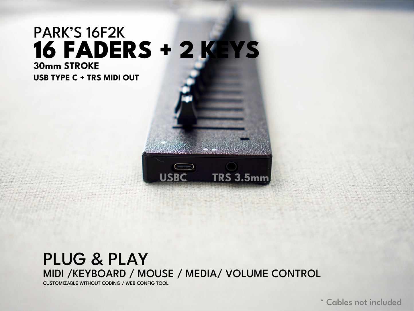 ParksTool 16F2K (16 Faders + 2 Keys) MIDI Controller