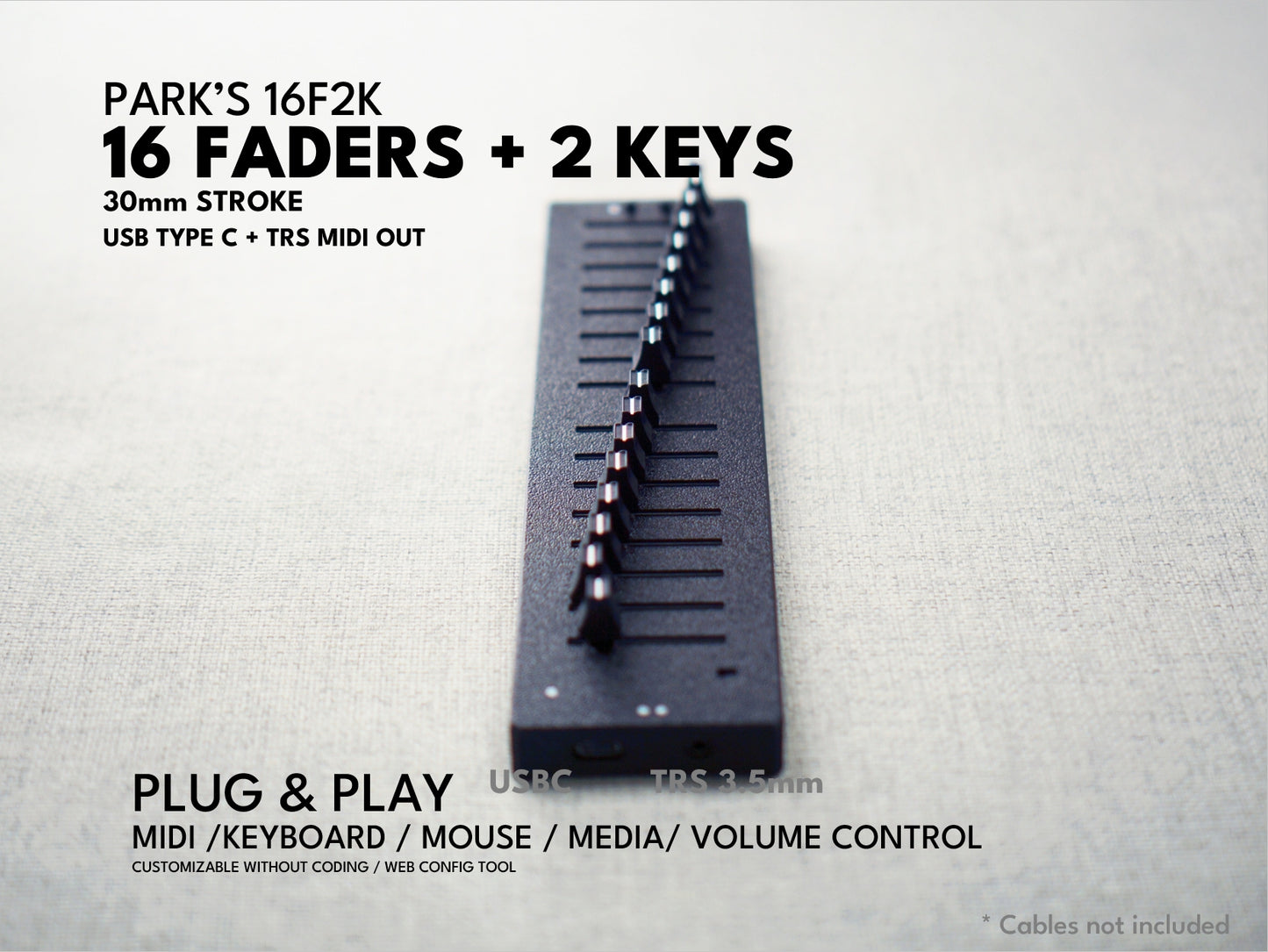 ParksTool 16F2K (16 Faders + 2 Keys) MIDI Controller
