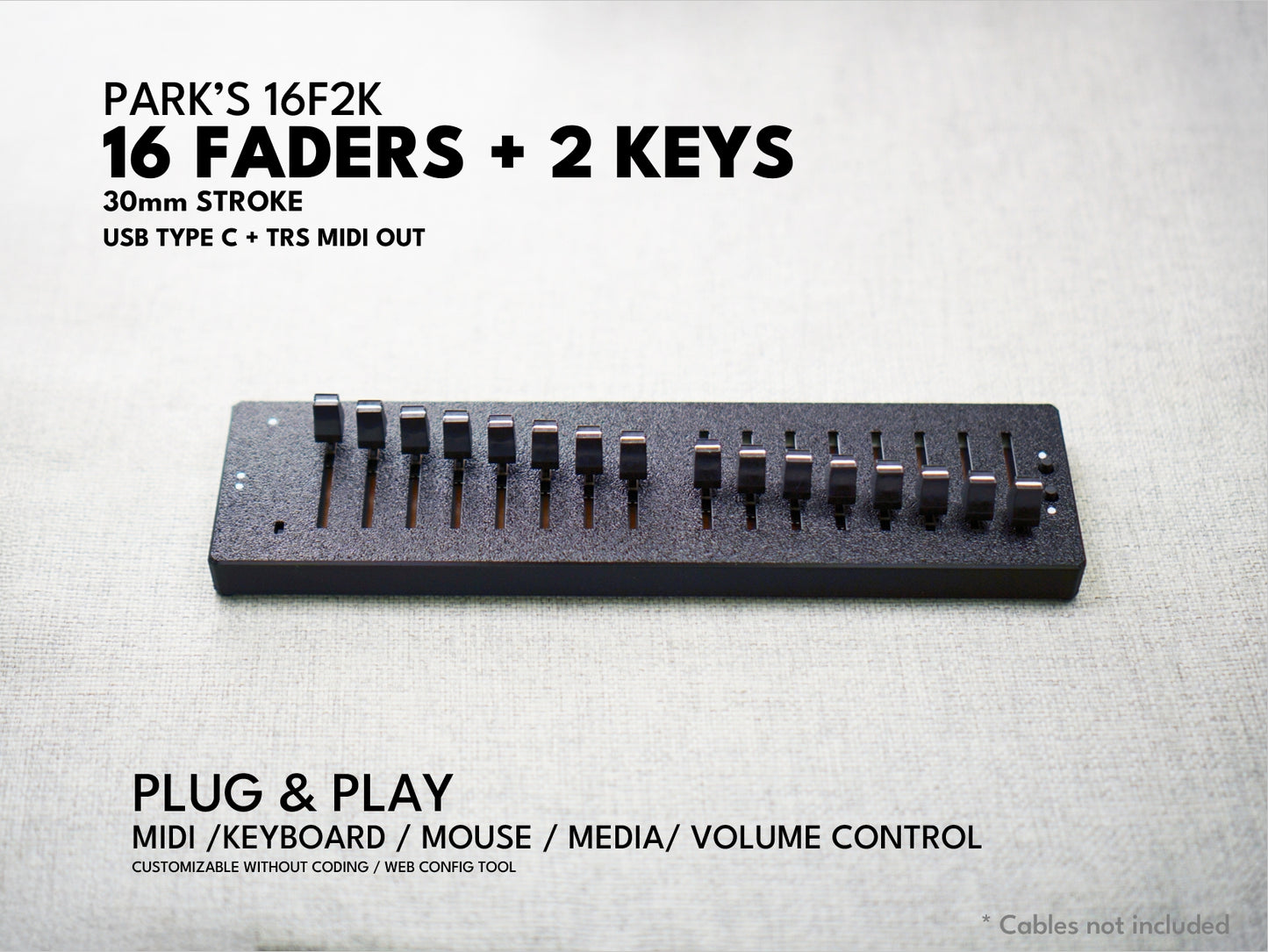 ParksTool 16F2K (16 Faders + 2 Keys) MIDI Controller