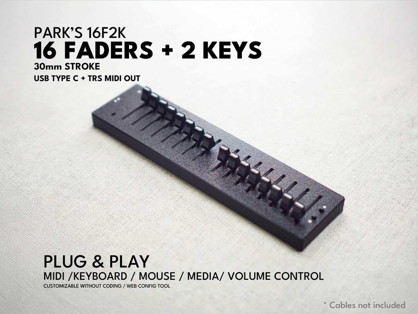 ParksTool 16F2K (16 Faders + 2 Keys) MIDI Controller