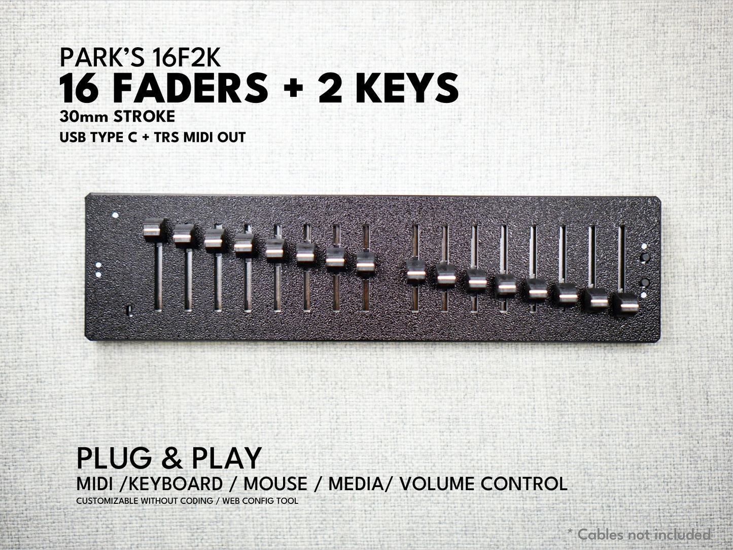 ParksTool 16F2K (16 Faders + 2 Keys) MIDI Controller