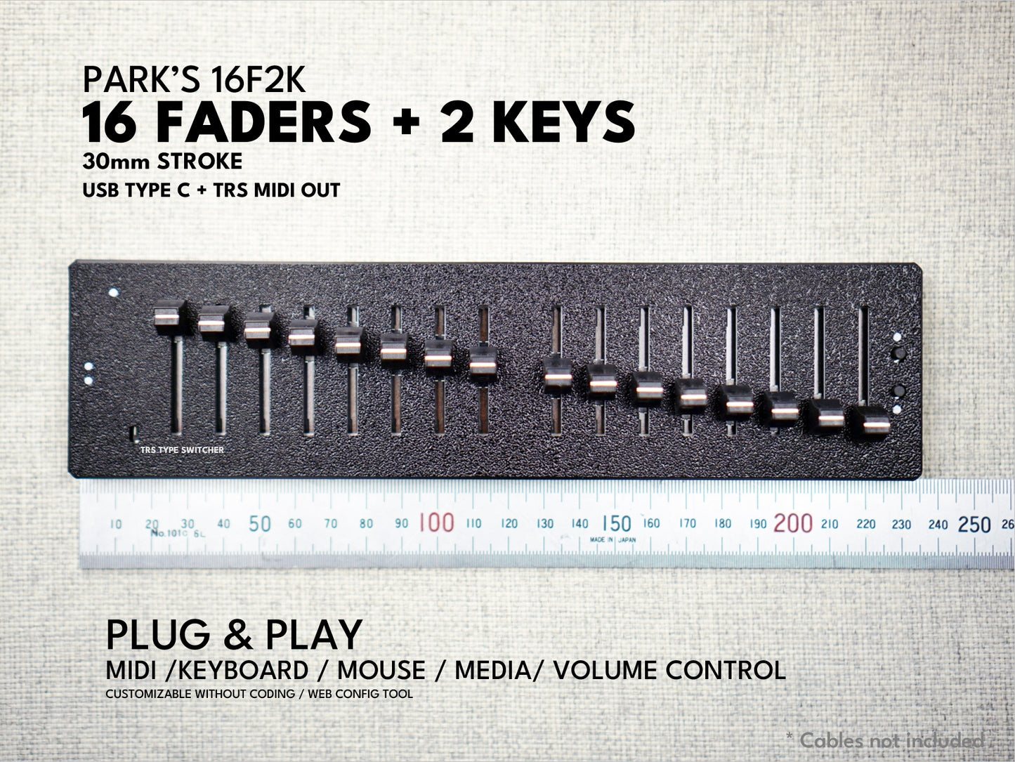 ParksTool 16F2K (16 Faders + 2 Keys) MIDI Controller