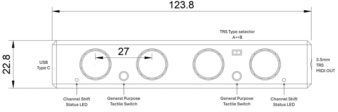 MIDI controller Layout of 4 encoders and 4 potentiometers