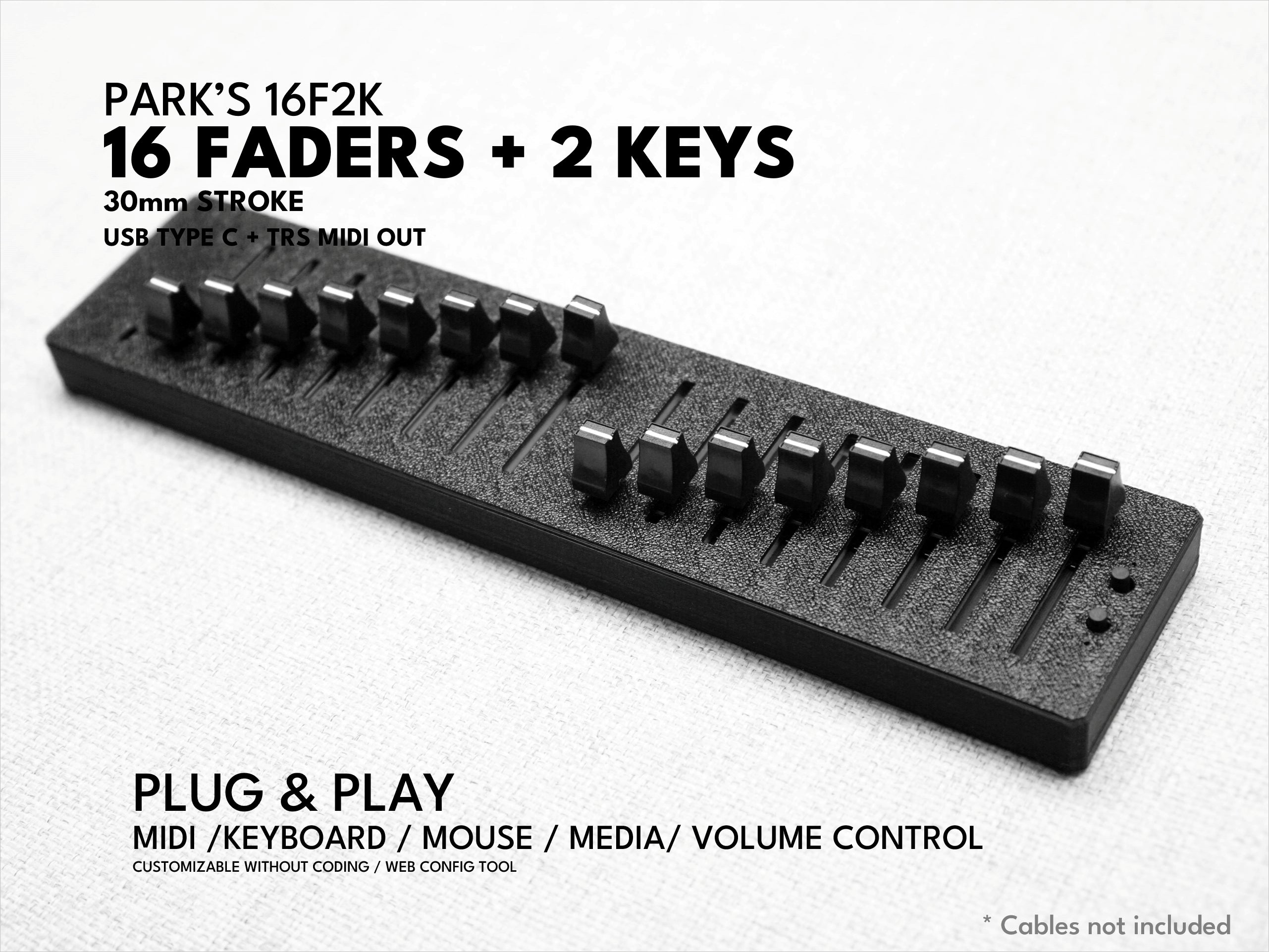 ParksTool 16F2K MIDI Controller - 16 Faders + 2 Keys for Music Production