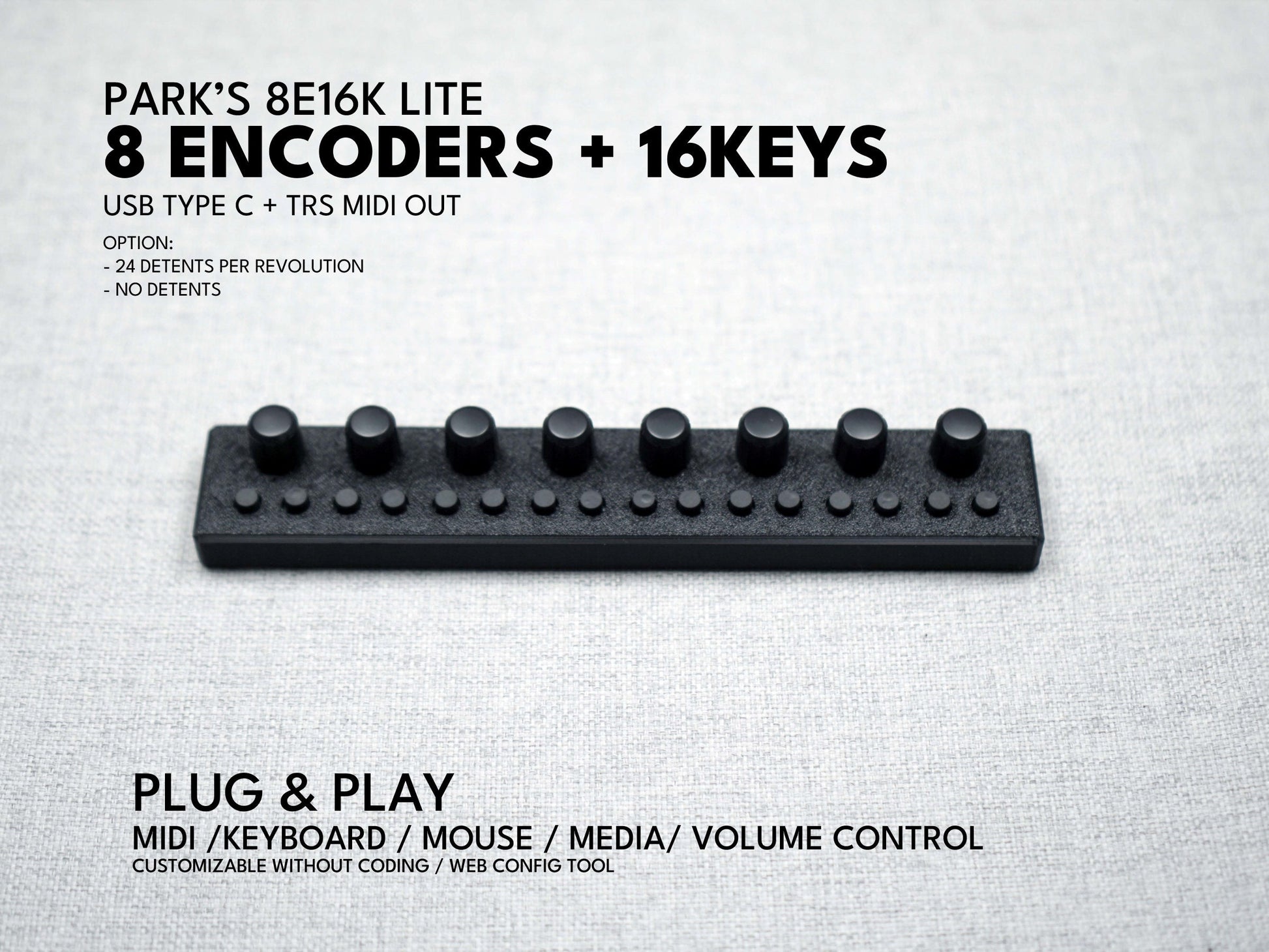 Park's 8E16K: 8 Encoders with 16 Keys / MIDI / Plug and Play / customizable / diy / MCP / keyboard mouse volume / Sound Devices