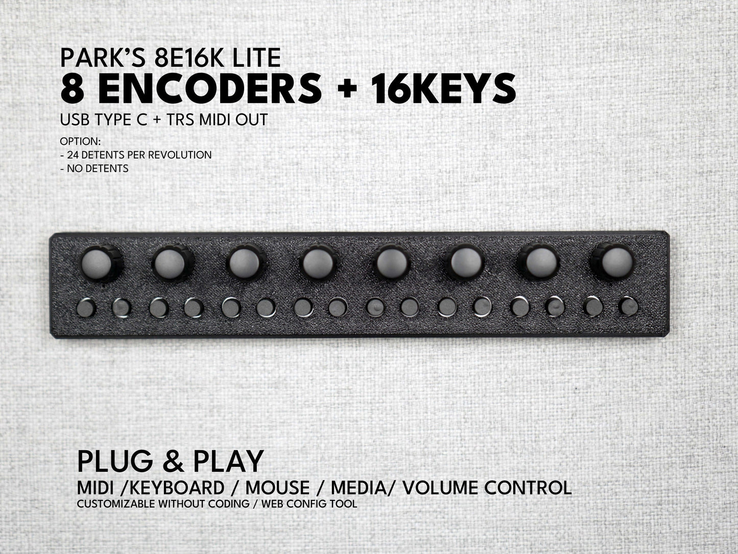 Park's 8E16K: 8 Encoders with 16 Keys / MIDI / Plug and Play / customizable / diy / MCP / keyboard mouse volume / Sound Devices