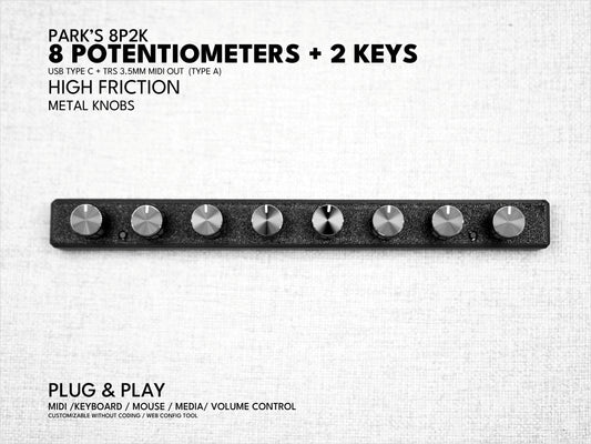 Park's 8P (8 Potentiometers) / Midi controller dial / knob / USB / customizable / plug and play / MCP / keyboard mouse / sound devices