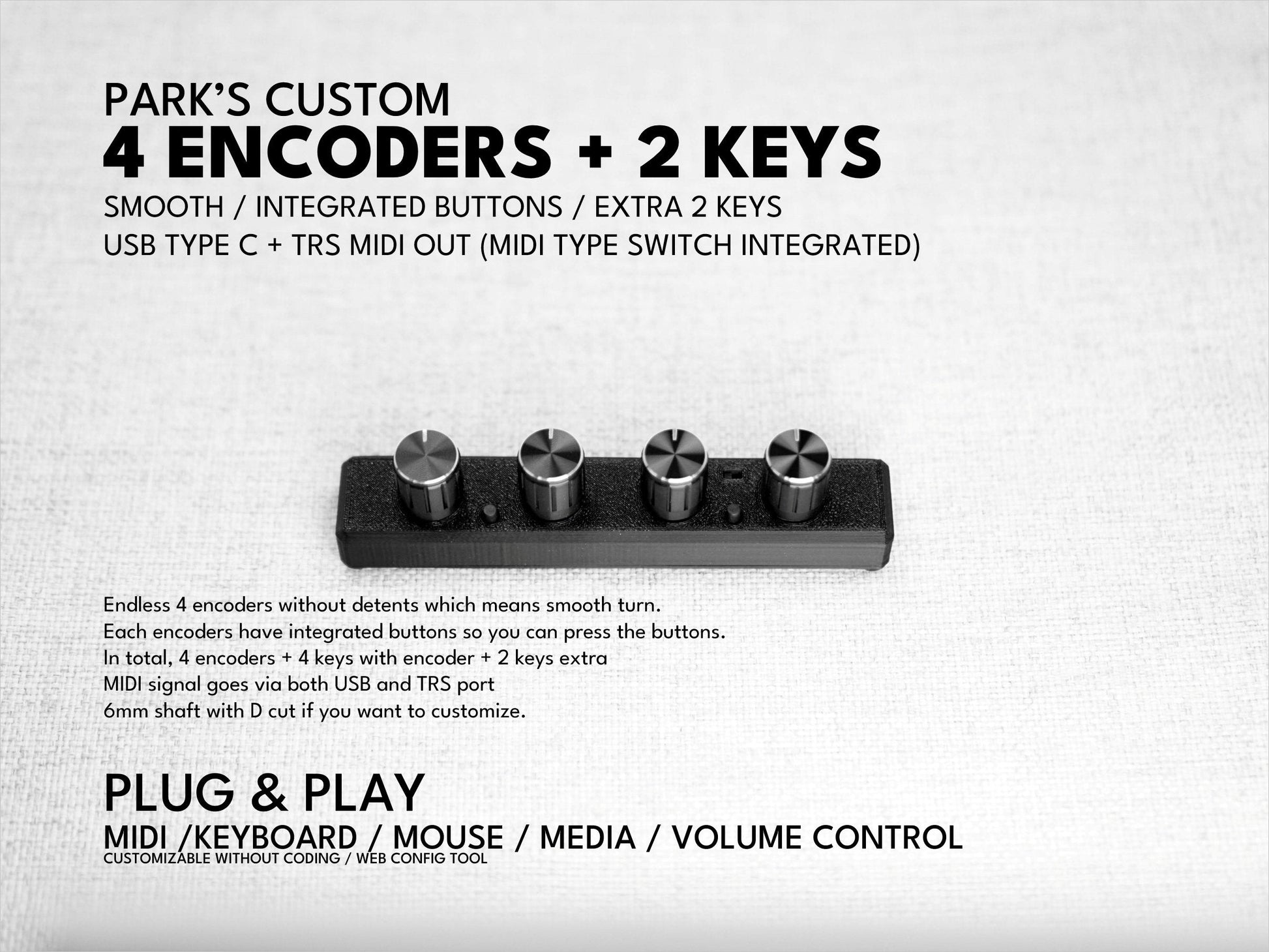 Park's Custom Encoders: 8, 4/ MIDI / Plug and Play / customizable / DIY / MCP / keyboard mouse volume / Sound Devices